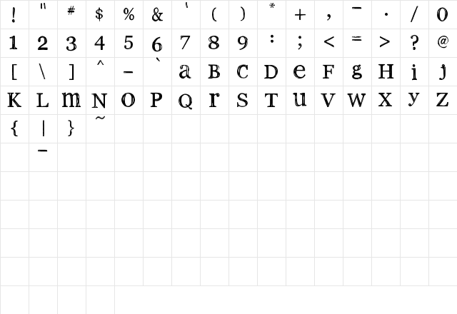 2Peas old type Regular  glyph index
