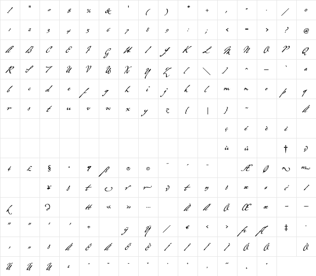 Grosvenor Regular  glyph index