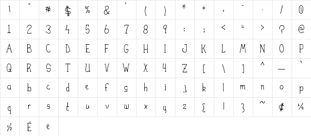 Heirany Slight Regular  glyph index