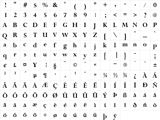 GE Pilfering Bold  glyph index