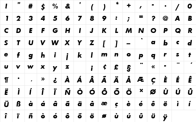 FuturaTBolOblRo1 Regular  glyph index