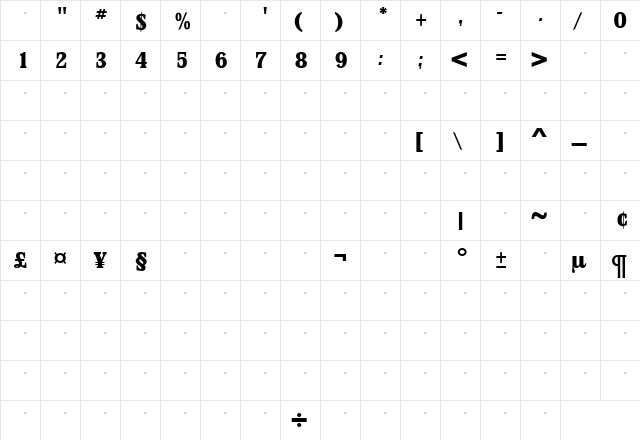 StirlingExtraBoldTab Roman  glyph index