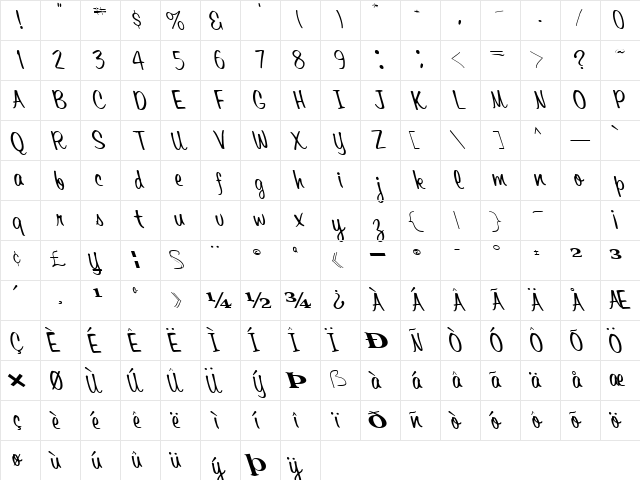 Pack Regular  glyph index