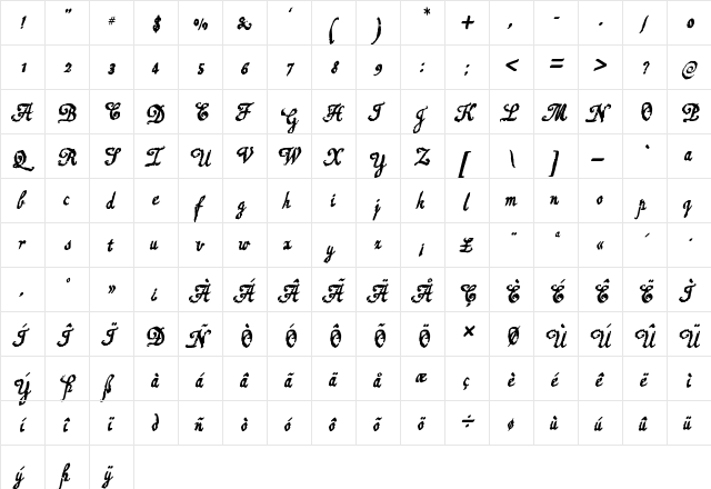 Raymond Regular  glyph index