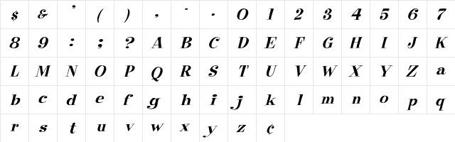 PixieFont Italic Italic  glyph index