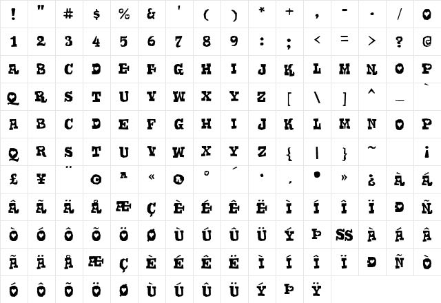 Gomoku Rg Regular  glyph index