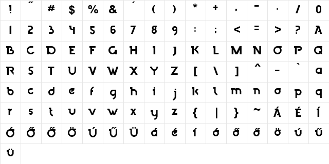 Finchley Regular  glyph index