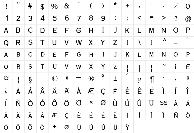 Copperplate BQ Regular  glyph index