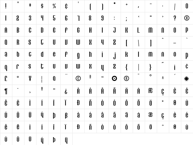 Lithia Regular  glyph index