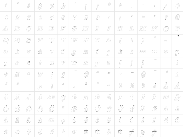 ChestnutOutlineCondensed Oblique  glyph index