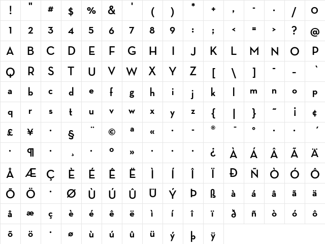 Neutra Display Bold  glyph index