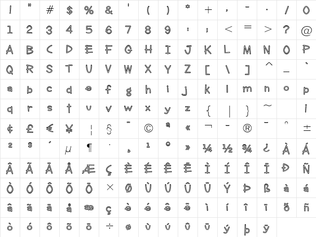 Clever Duke BTN Smooth Inline Regular  glyph index