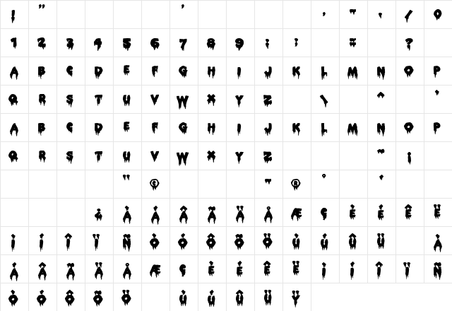 ROCKY Regular  glyph index