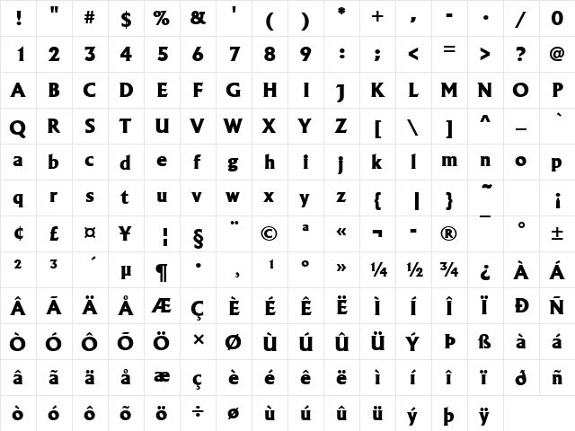 URWAlbireoTExtBol Regular  glyph index