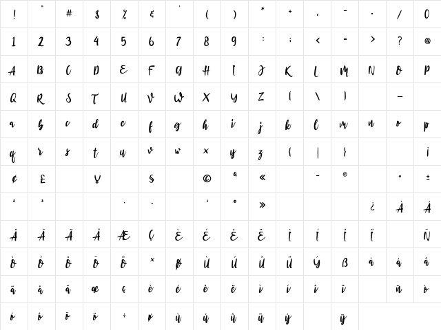 Roullasse Regular  glyph index