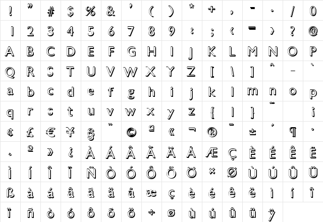 DavidBeckerShadow Regular  glyph index
