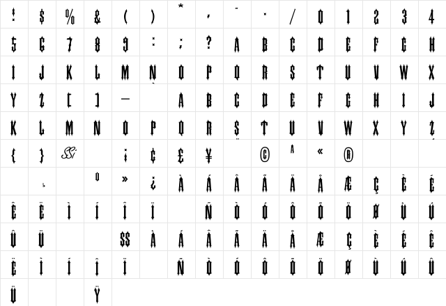 Cantina Expanded SSi Semi Expanded  glyph index