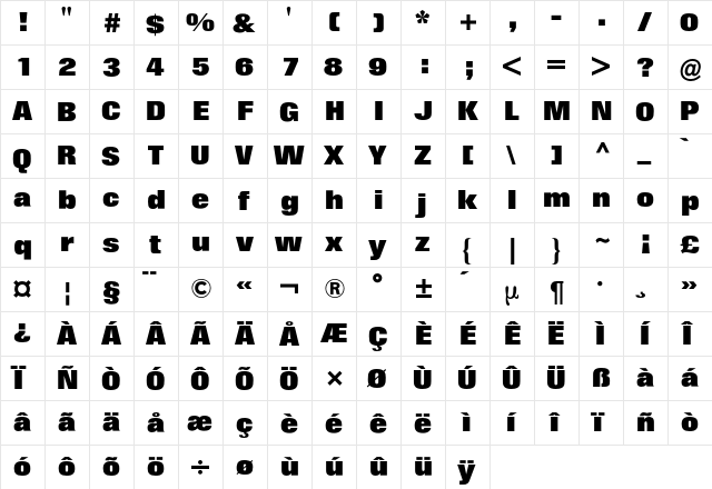 Folio BQ Regular  glyph index