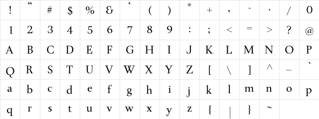 Medio Regular  glyph index