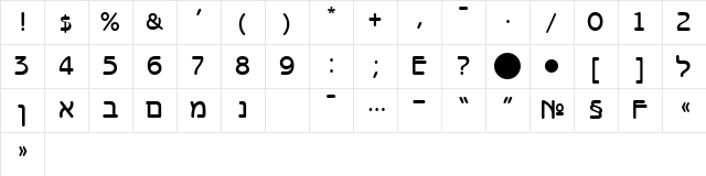 BenzionTT Regular  glyph index