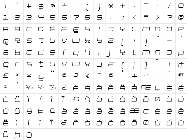 Installer Regular Italic  glyph index