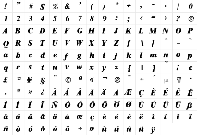 Thames-HeavyIta Regular  glyph index