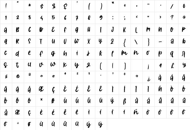 Craftypreneur Regular  glyph index
