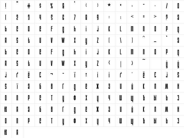 Anarchy Normal  glyph index