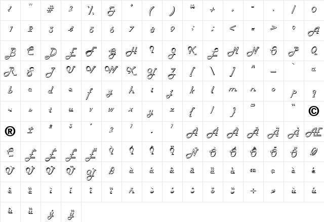 TubulaScriptSSK Regular  glyph index