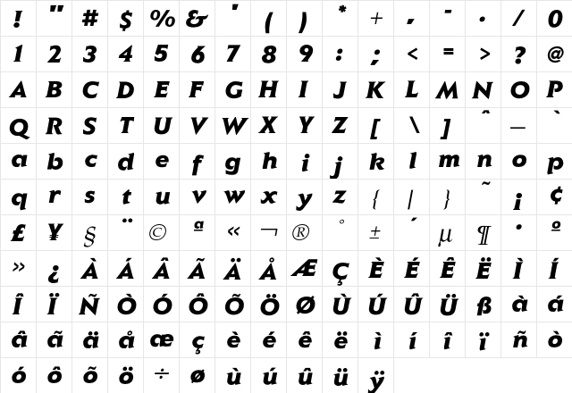 Elan BlackItalic  glyph index