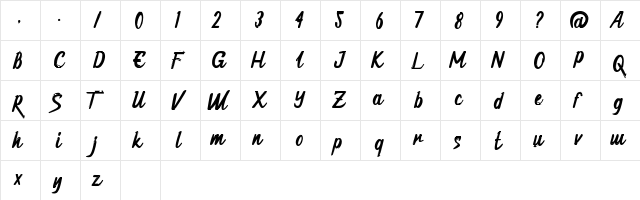 Quintana Regular  glyph index