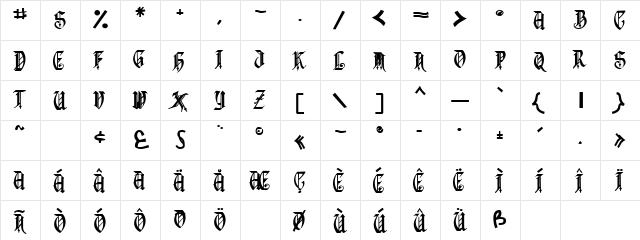 DropCapsText100 Bold  glyph index