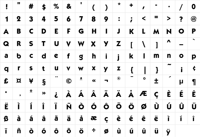 KabelEF-Bold Regular  glyph index