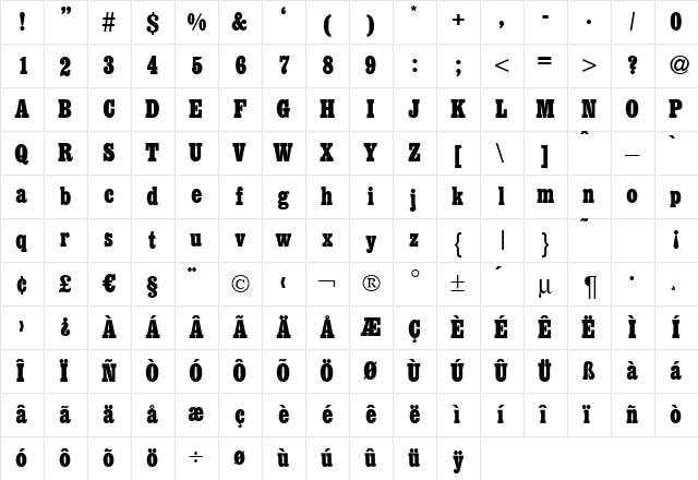 EgyptianCd Regular  glyph index