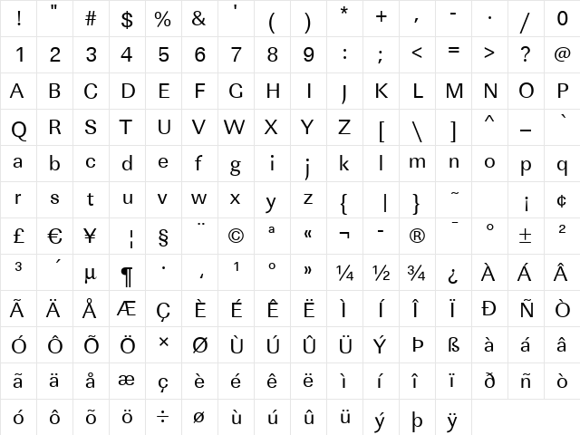LinearStd Regular  glyph index