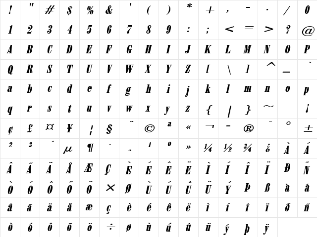 June 15 Wide BoldItalic  glyph index