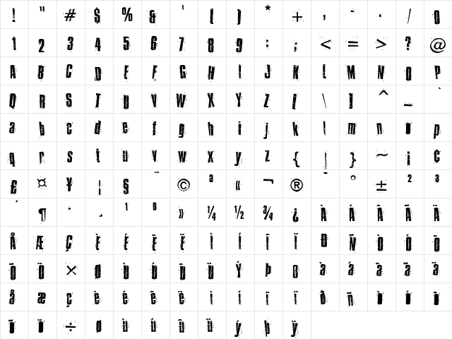 BlueSmolt Regular  glyph index