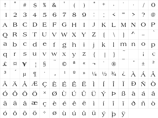 AmericanaT Regular  glyph index