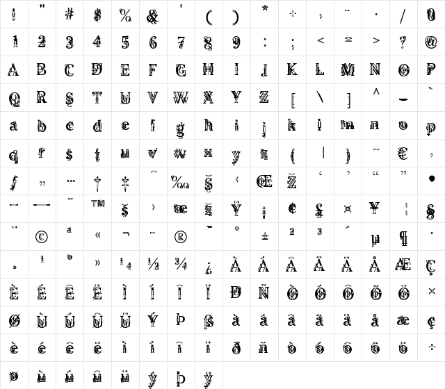LinotypeBarock Regular  glyph index