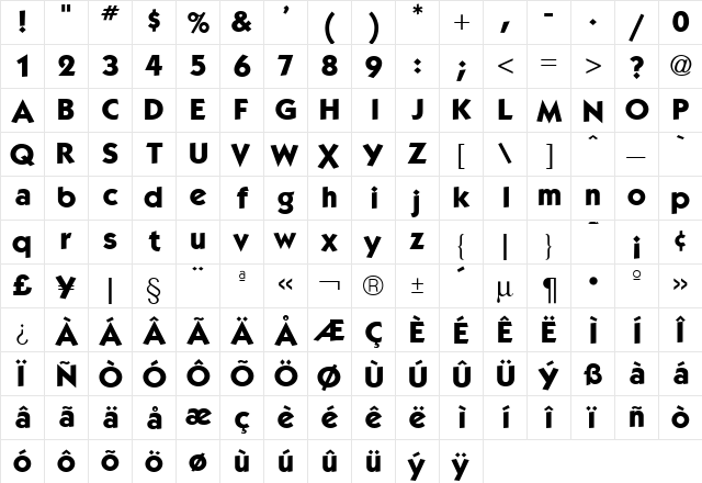 Kabel Bd Bold  glyph index