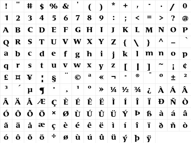 Areplos Text Pro Bold  glyph index