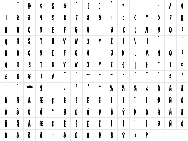 Creepy Crawlers Bold Bold  glyph index