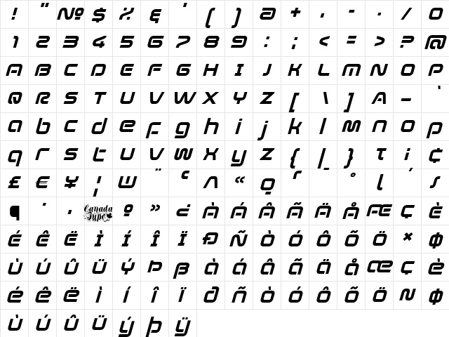 Evolver Italic  glyph index