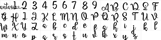 anantasia Regular  glyph index