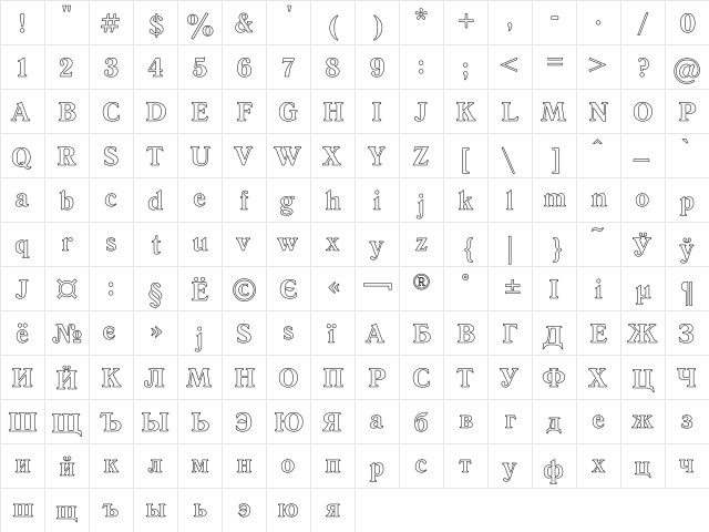 Antiqua Ho Regular  glyph index