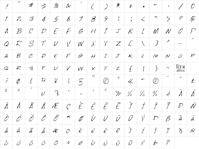 LEHN096 Regular  glyph index