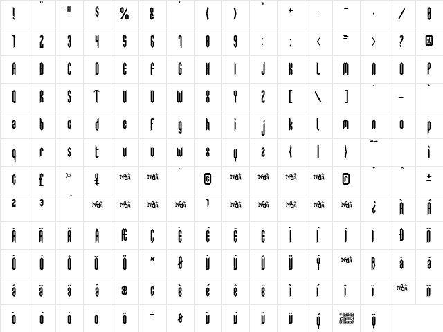SwedieCruel Regular  glyph index