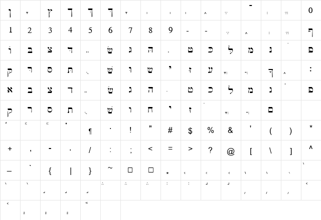 Bwhebb Regular  glyph index