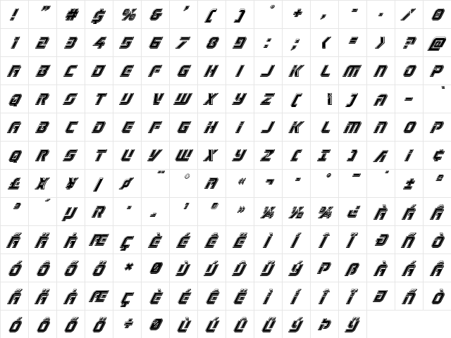 Legio Sabina Bevel Italic Italic  glyph index