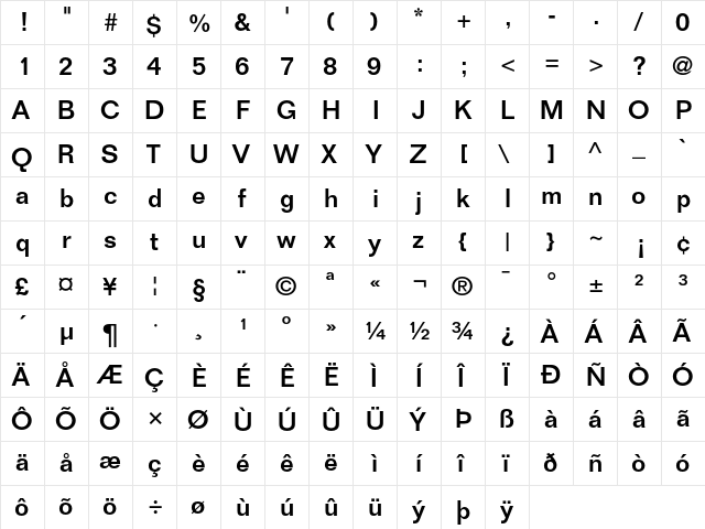 Folio Medium  glyph index